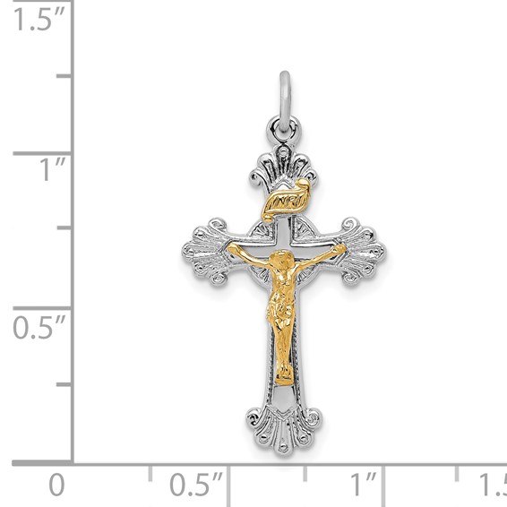 Sterling Silver Platinum-plated & Vermeil INRI Crucifix Charm