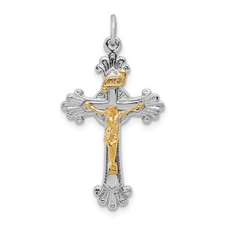 Sterling Silver Platinum-plated & Vermeil INRI Crucifix Charm