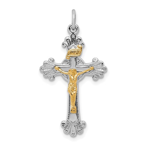 Sterling Silver Platinum-plated & Vermeil Inri Crucifix Charm