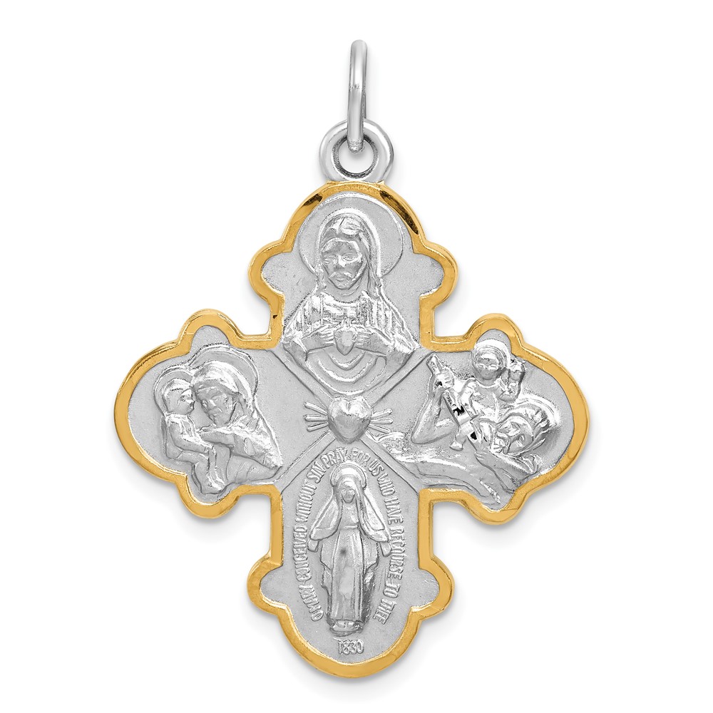 Sterling Silver Platinum-plated 4-way Medal