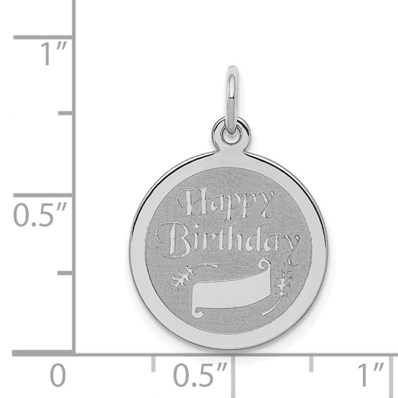 Sterling Silver Rhodium-plated Happy Birthday Disc Charm