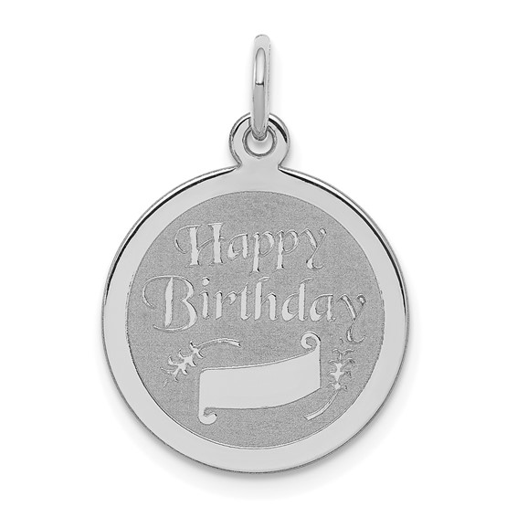 Sterling Silver Rhodium-plated Happy Birthday Disc Charm