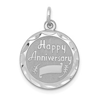 Sterling Silver Rhodium-plated Happy Anniversary Engravable 16mm Disc Charm view 1