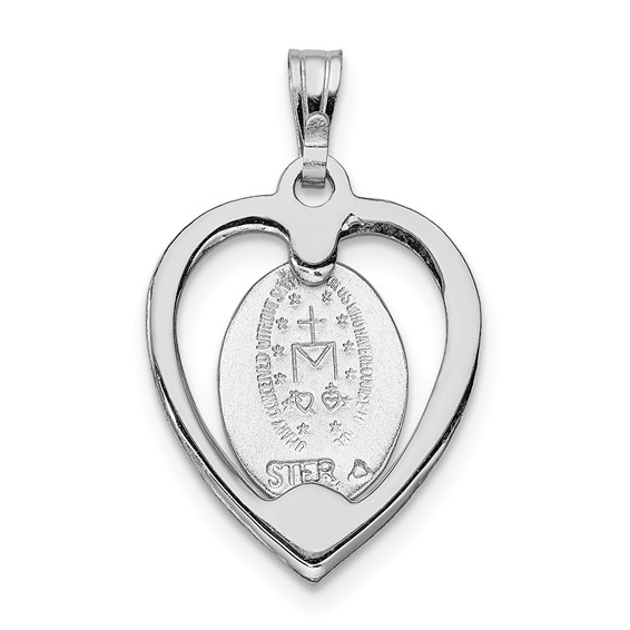 Sterling Silver Platinum-plated Miraculous Heart Medal