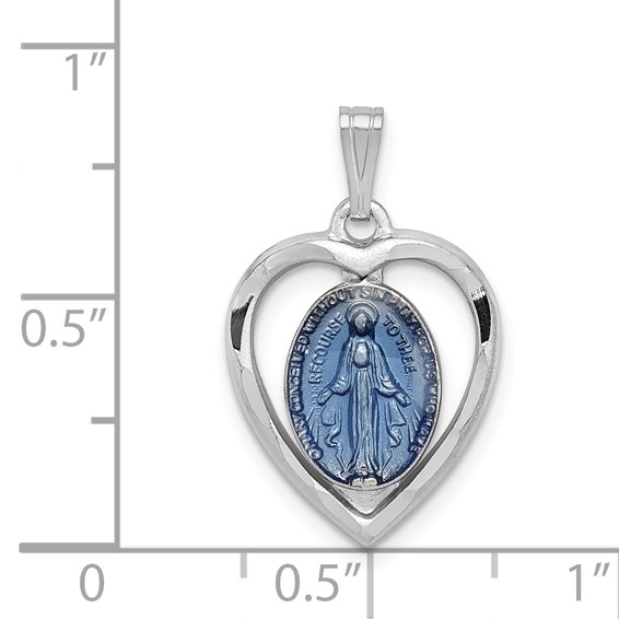 Sterling Silver Platinum-plated Miraculous Heart Medal