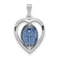 Sterling Silver Platinum-plated Miraculous Heart Medal view 1