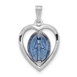 Sterling Silver Platinum-plated Miraculous Heart Medal