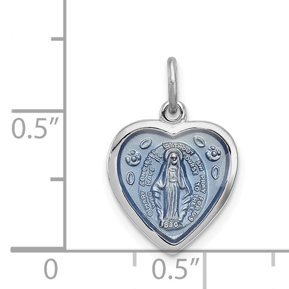 Sterling Silver Platinum-plated Miraculous Heart Medal