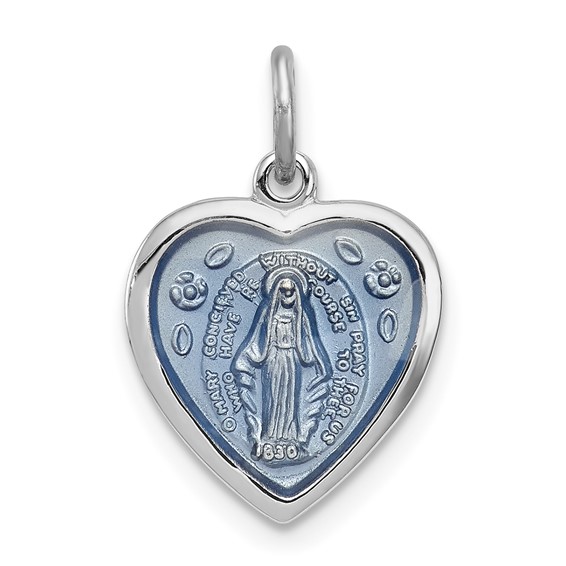 Sterling Silver Platinum-plated Miraculous Heart Medal
