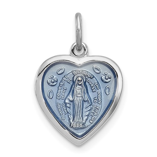 Sterling Silver Rhodium-plated Miraculous Heart Medal