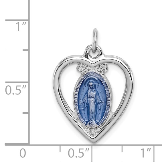 Sterling Silver Platinum-plated Miraculous Heart Medal