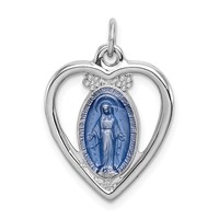 Sterling Silver Platinum-plated Miraculous Heart Medal view 1