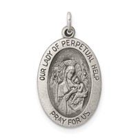 Sterling Silver Antiqued Our Lady of Perpetual Help Oval Medal view 1