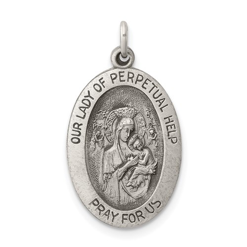 Sterling Silver Antiqued Our Lady of Perpetual Help Oval Medal