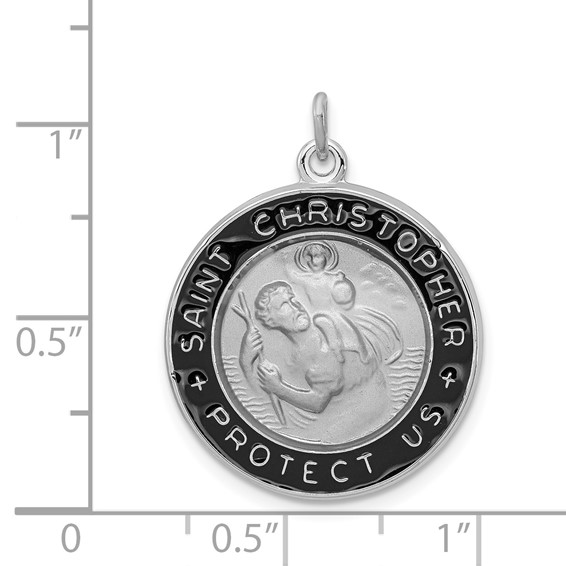 Sterling Silver Platinum-plated Enameled St. Christopher Medal