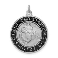 Sterling Silver Platinum-plated Enameled St. Christopher Medal view 1
