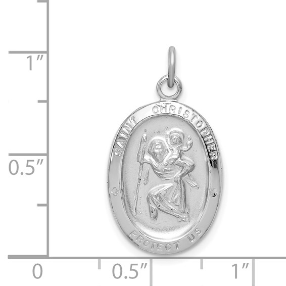 Sterling Silver Platinum-plated St. Christopher Medal