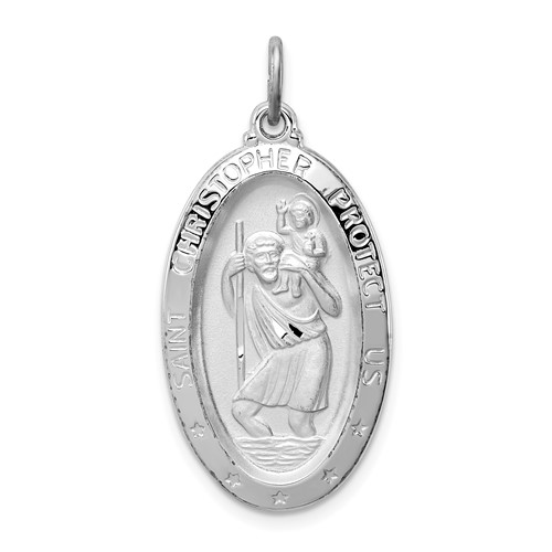 Sterling Silver Platinum-plated St. Christopher Medal