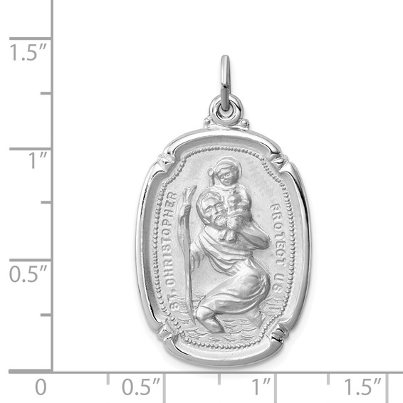Sterling Silver Platinum-plated St. Christopher Medal