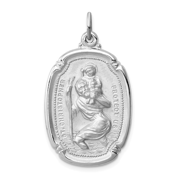 Sterling Silver Platinum-plated St. Christopher Medal