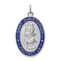 Sterling Silver Platinum-plated Enameled St. Christopher Medal view 1