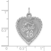 Sterling Silver Rhodium-plated Sweet 16 Rope-Edge Engravable 19mm Heart Disc Charm view 4