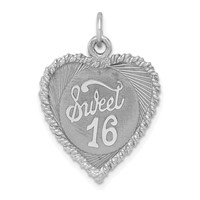 Sterling Silver Rhodium-plated Sweet 16 Rope-Edge Engravable 19mm Heart Disc Charm view 1