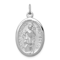Sterling Silver Platinum-plated Saint Florian Medal view 1