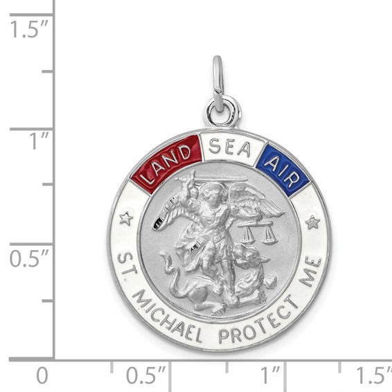 Sterling Silver Platinum-plated Enameled Saint Michael Medal