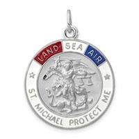 Sterling Silver Platinum-plated Enameled Saint Michael Medal view 1