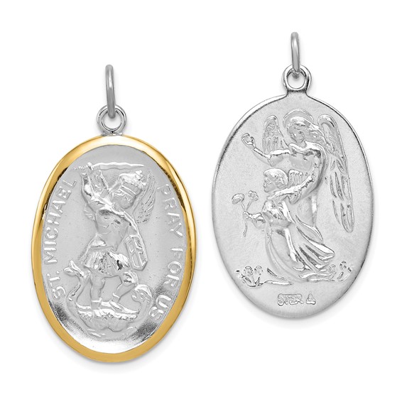 Sterling Silver Reversible Platinum-plated & Vermeil St. Michael Medal