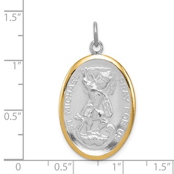 Sterling Silver Reversible Platinum-plated & Vermeil St. Michael Medal