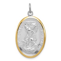 Sterling Silver Reversible Platinum-plated & Vermeil St. Michael Medal view 1