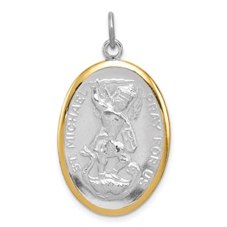 Sterling Silver Reversible Platinum-plated & Vermeil St. Michael Medal