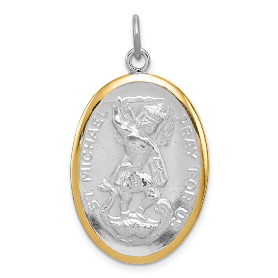 Sterling Silver Reversible Platinum-plated & Vermeil St. Michael Medal