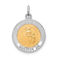 Sterling Silver Platinum-plated & Vermeil Guardian Angel Medal view 1