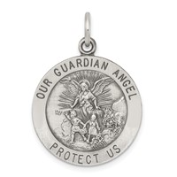 Sterling Silver Antiqued Guardian Angel Medal view 1