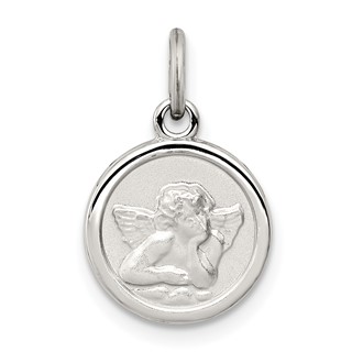 Sterling Silver Platinum-plated Angel Medal Charm