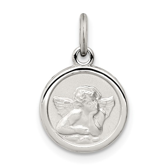 Sterling Silver Platinum-plated Angel Medal Charm