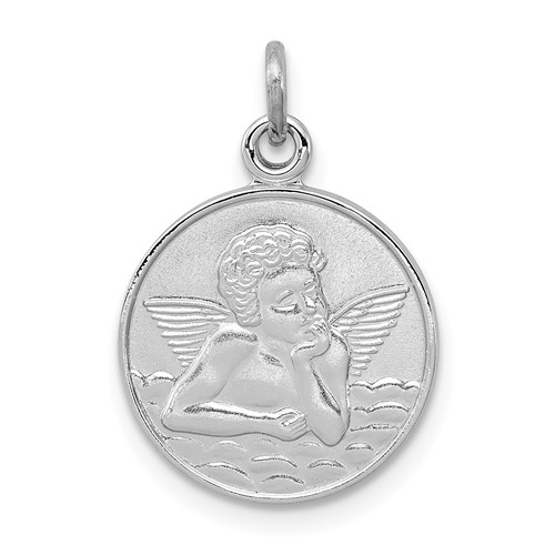 Sterling Silver Platinum-plated Plain Back Angel Medal
