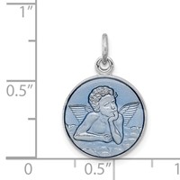 Sterling Silver Platinum-plated Blue Epoxy Angel Charm view 4