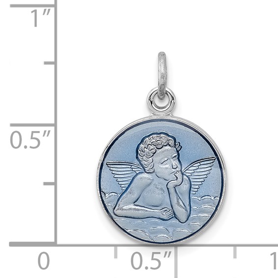 Sterling Silver Platinum-plated Blue Epoxy Angel Charm