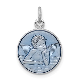Sterling Silver Platinum-plated Blue Epoxy Angel Charm