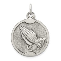 Sterling Silver Antiqued Praying Hands Medal view 1
