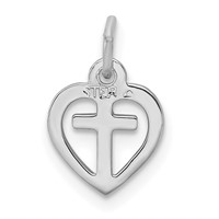 Sterling Silver Platinum-plated & Vermeil Cross in Heart Charm view 3