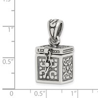 Sterling Silver Antiqued Square Prayer Box Pendant view 3