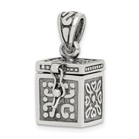 Sterling Silver Antiqued Square Prayer Box Pendant view 1