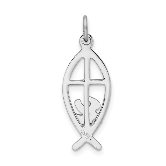 Sterling Silver Platinum-plated Ichthus Fish Charm