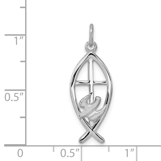 Sterling Silver Platinum-plated Ichthus Fish Charm