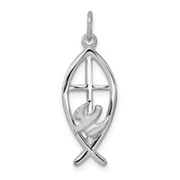 Sterling Silver Platinum-plated Ichthus Fish Charm view 1